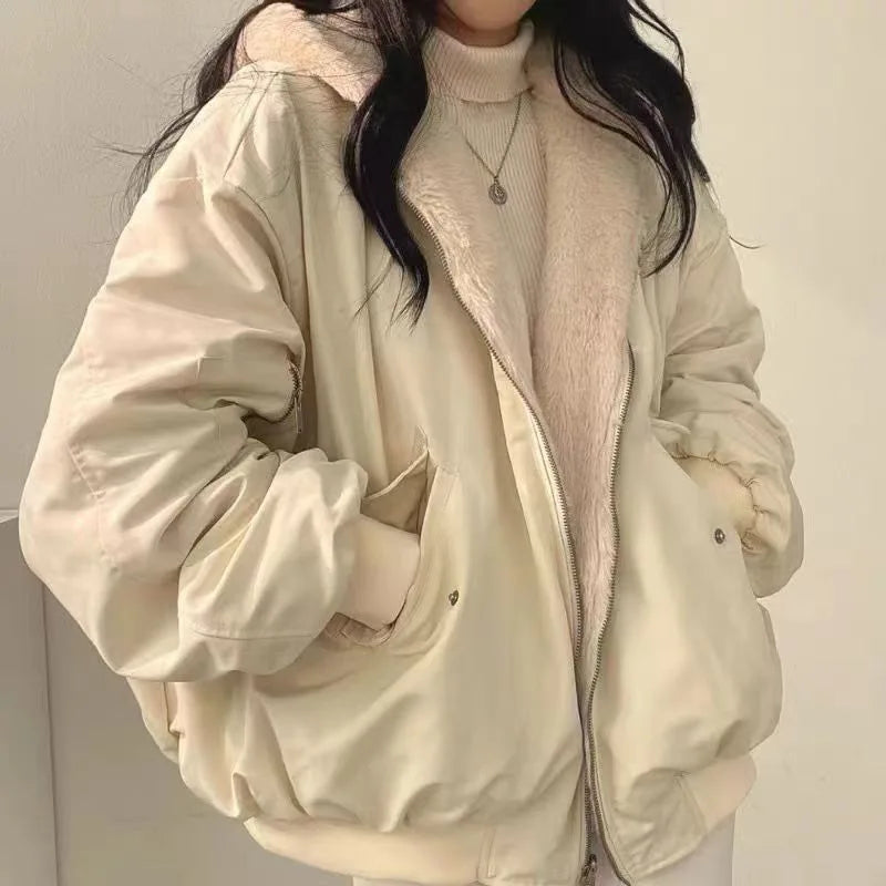 Freya | Women's Fleece-Lined Winter Jacket - Color:Beige;Size:S
