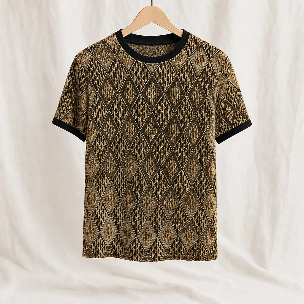 Garland Mesh Knit T-Shirt - Color:Gold;Size:S
