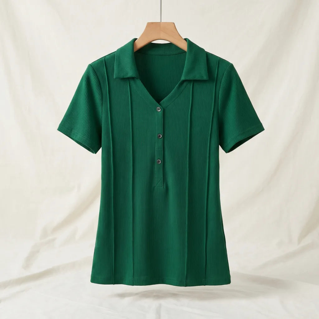Gemma Cotton Collared Blouse - Color:Green;Top Size:XS