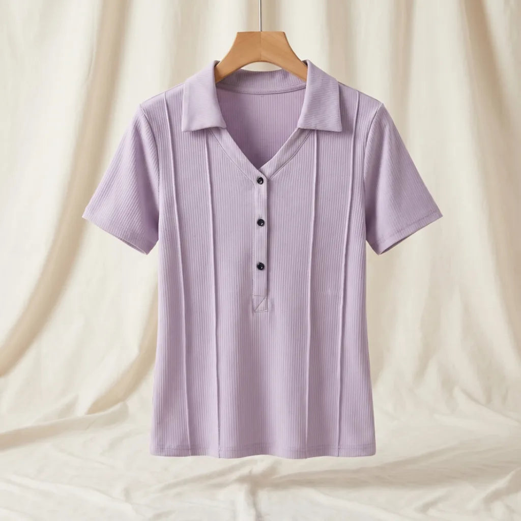 Gemma Cotton Collared Blouse - Color:Purple;Top Size:XS