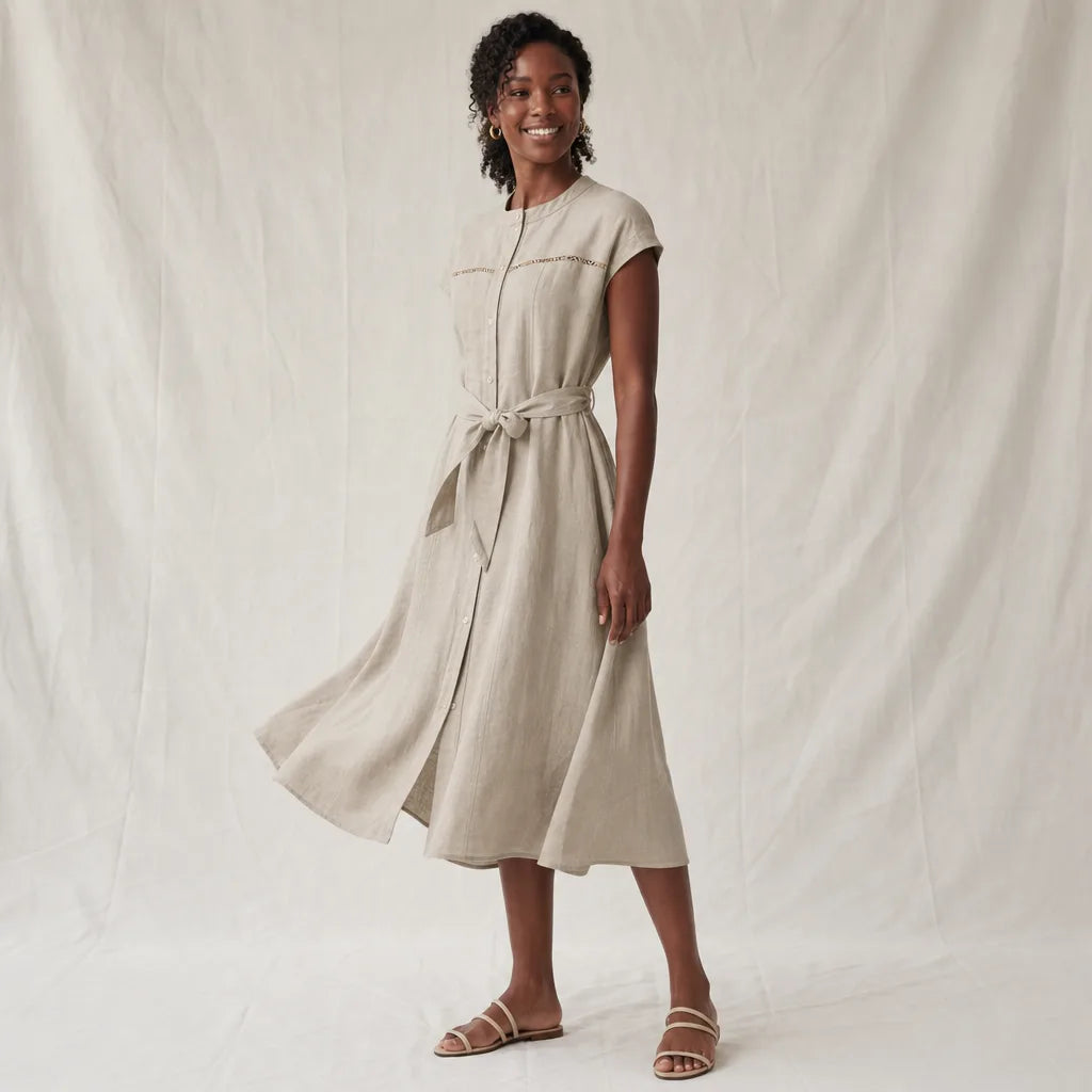 Women's Beige Ginna Linen Shirt Dress