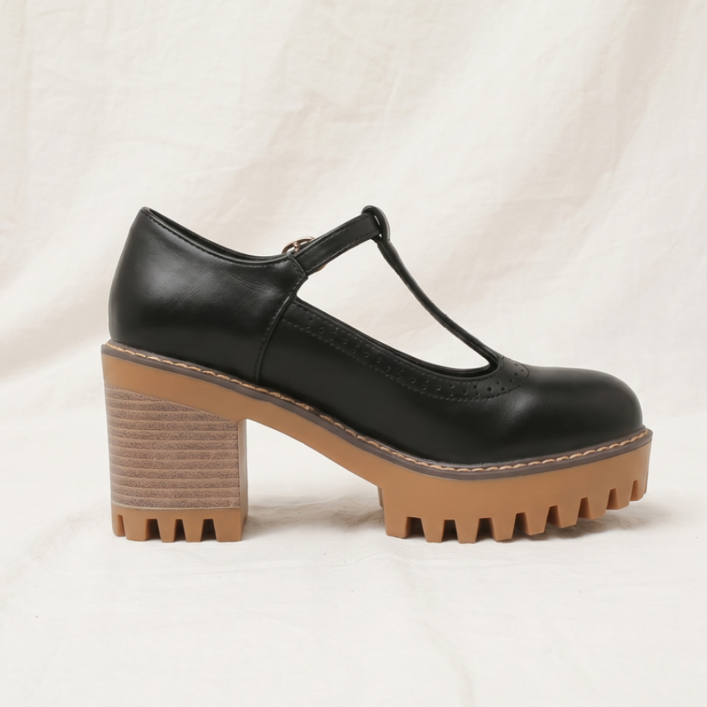 Jasmine | Womens Chunky T Strap Mary Jane Heels