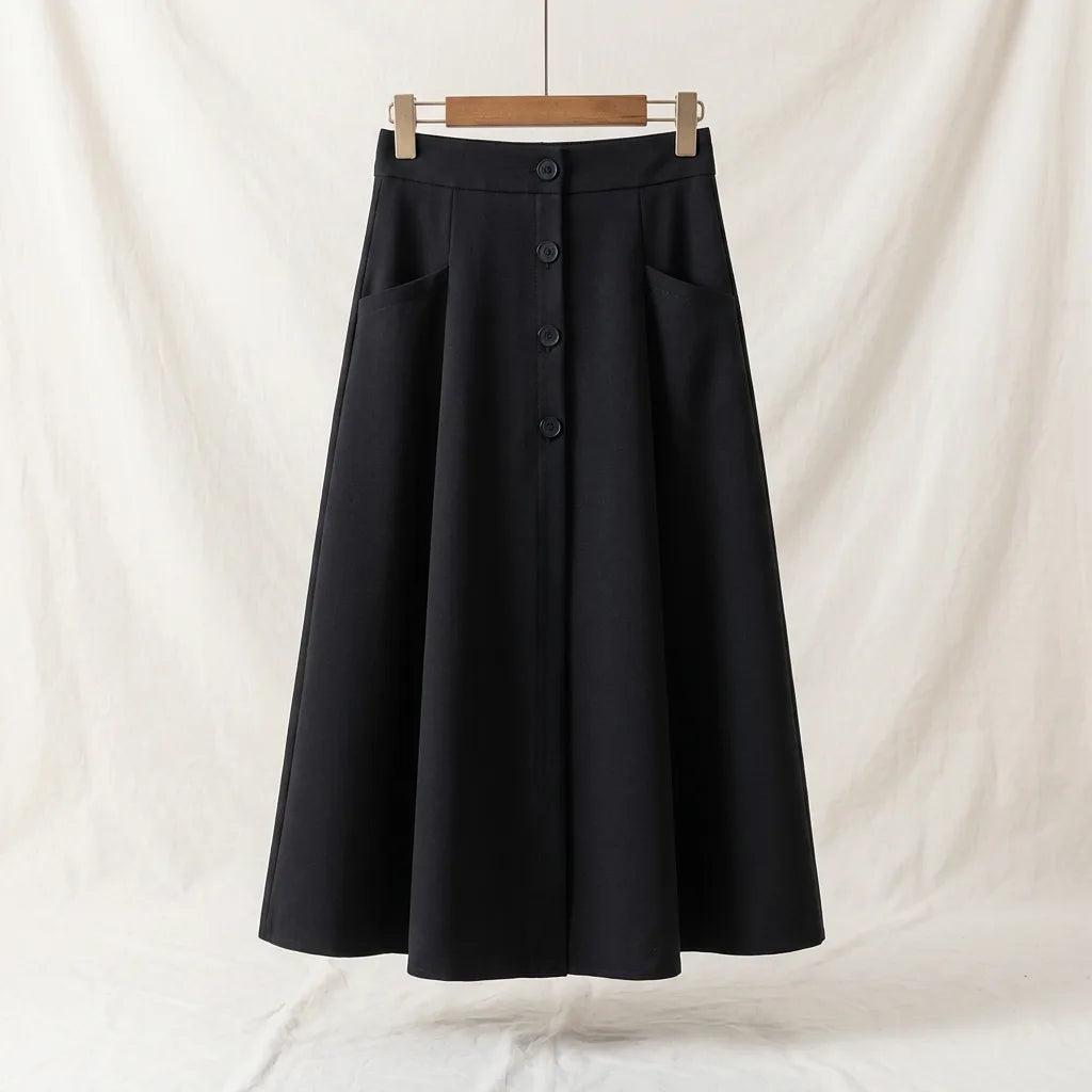 Women's Black Genevieve Pleated A-Line Skirt