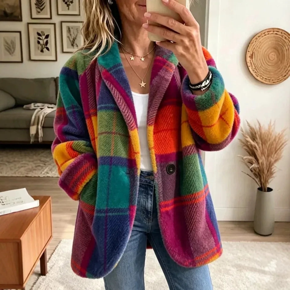 Gina | Women's Cozy Plaid Jacket - Size:XS;Color:Rainbow