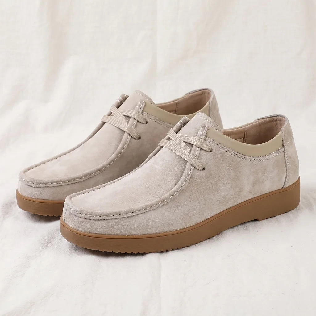 Men's Beige Hugh Leather Low Top Sneakers