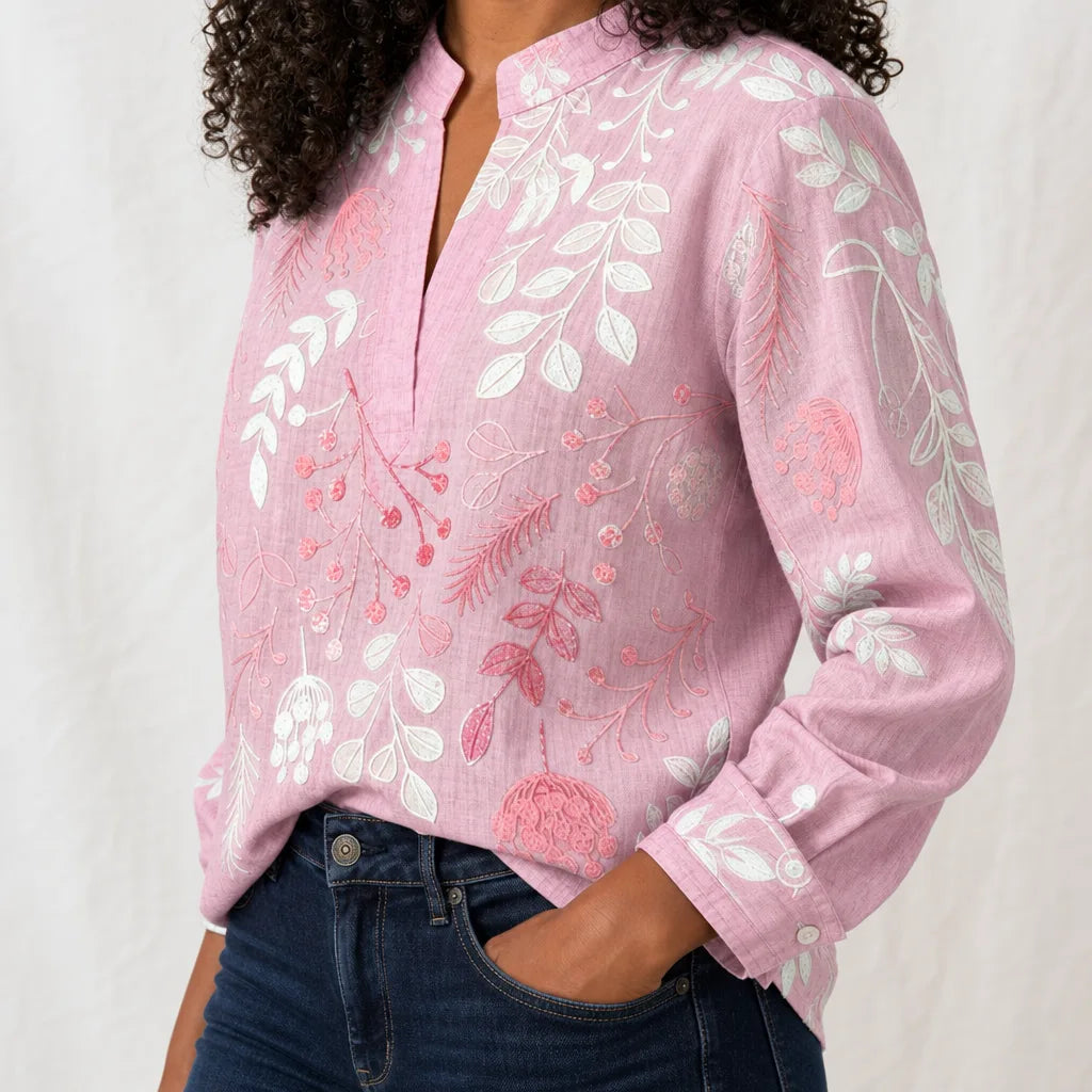 Women's Pink Cartwright Printed V Neck Blouse