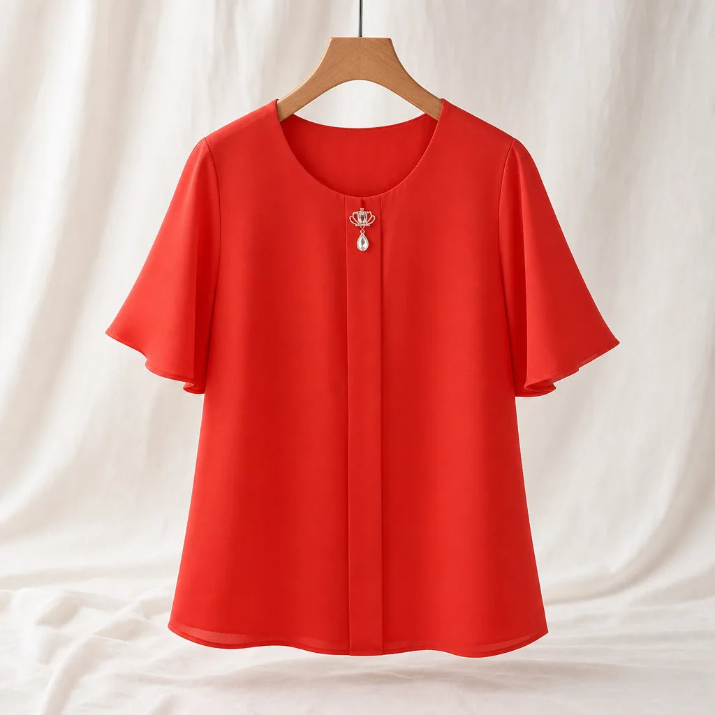 Hayes Bell-Sleeve Blouse - Color:Red;Size:2XL Bust 102 cm