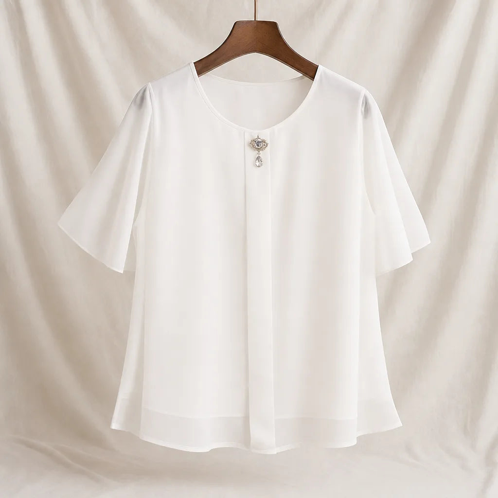 Hayes Bell-Sleeve Blouse - Color:White;Size:2XL Bust 102 cm