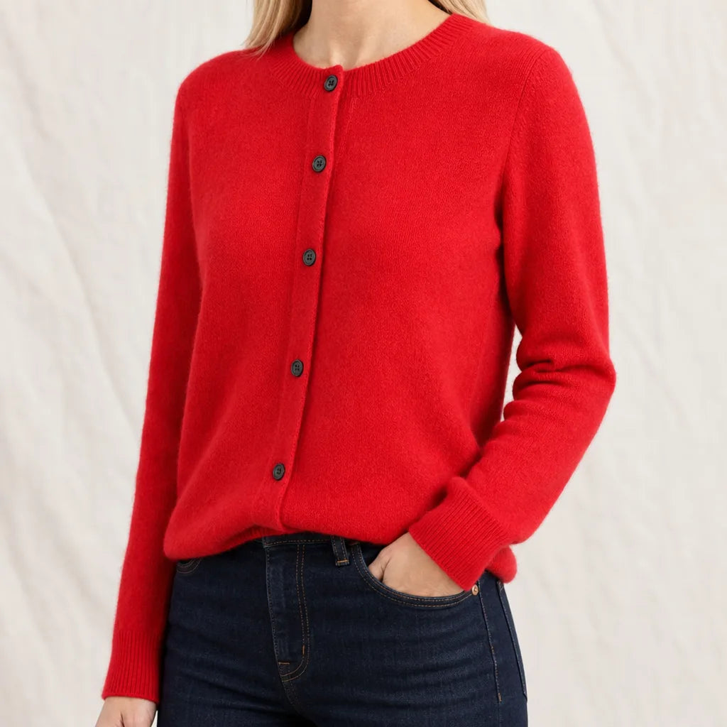 Women's Red Hugh Wool Knit Cardigan