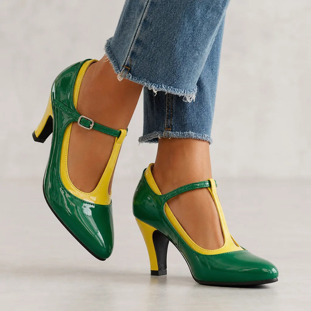 Iris Pointed Mary Jane Heels - Color:Green;Size:35