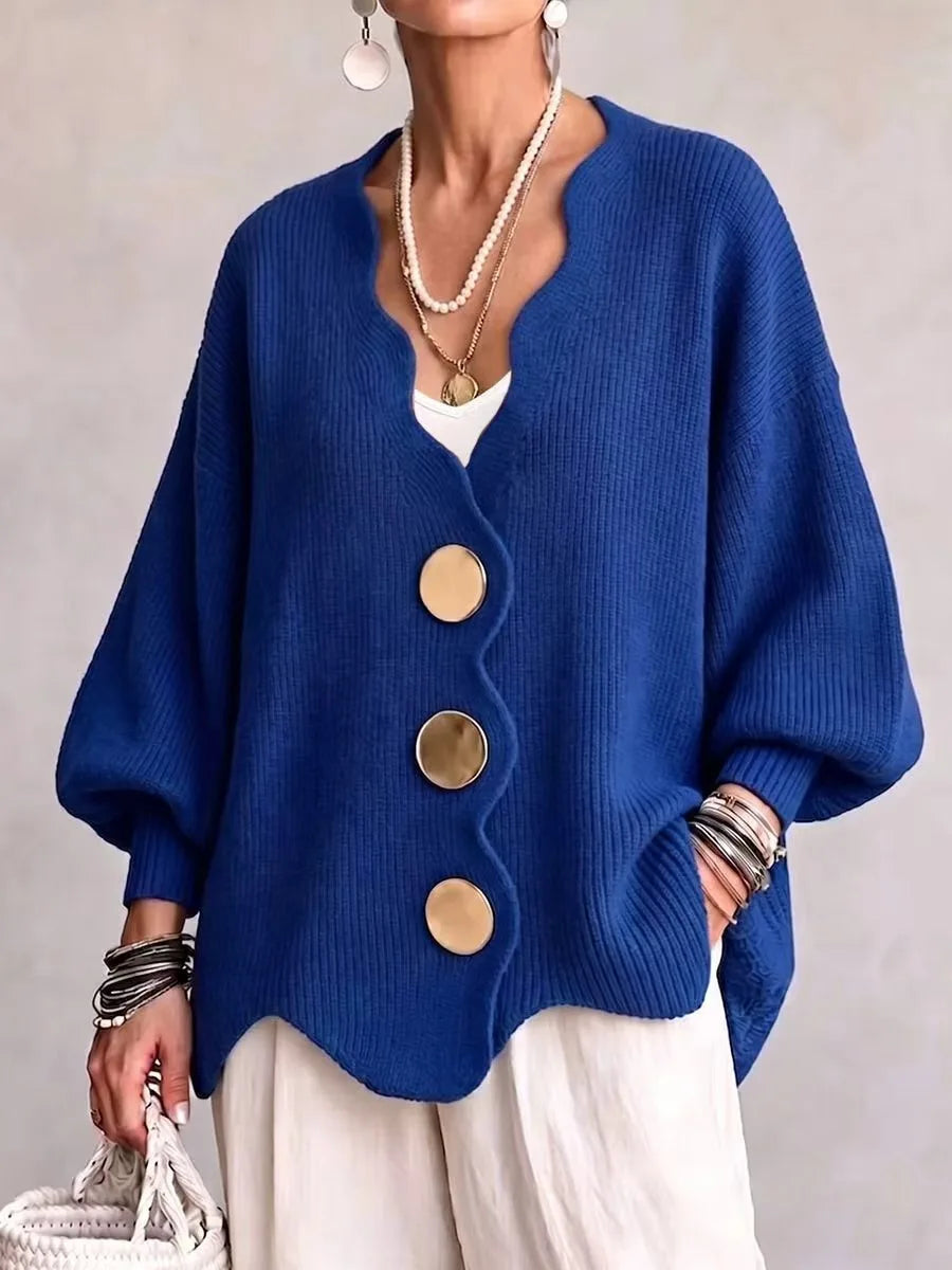 Isobelle | Women's Buttoned Knitted Cardigan - Color:Blue;Size:XS