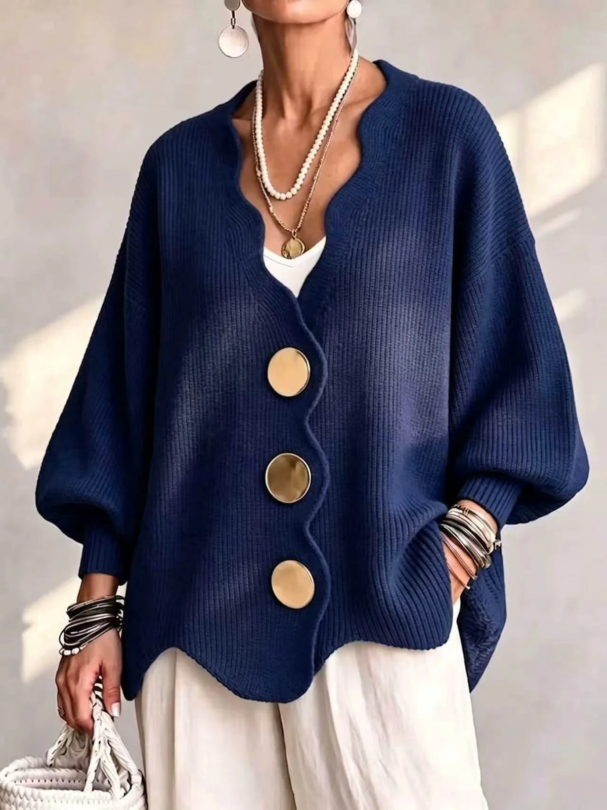 Women's Navy Blue Isobelle | Women's Buttoned Knitted Cardigan