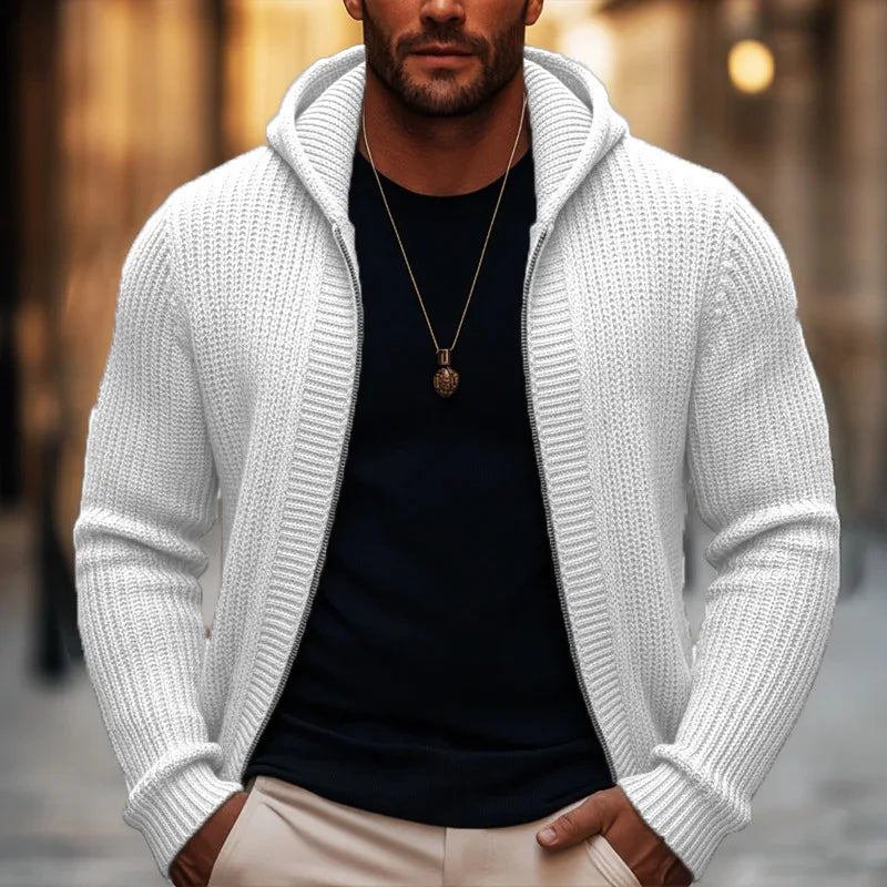 Jai | Men's Heavyweight Hooded Knitted Jumper - Color:White;Size:XS