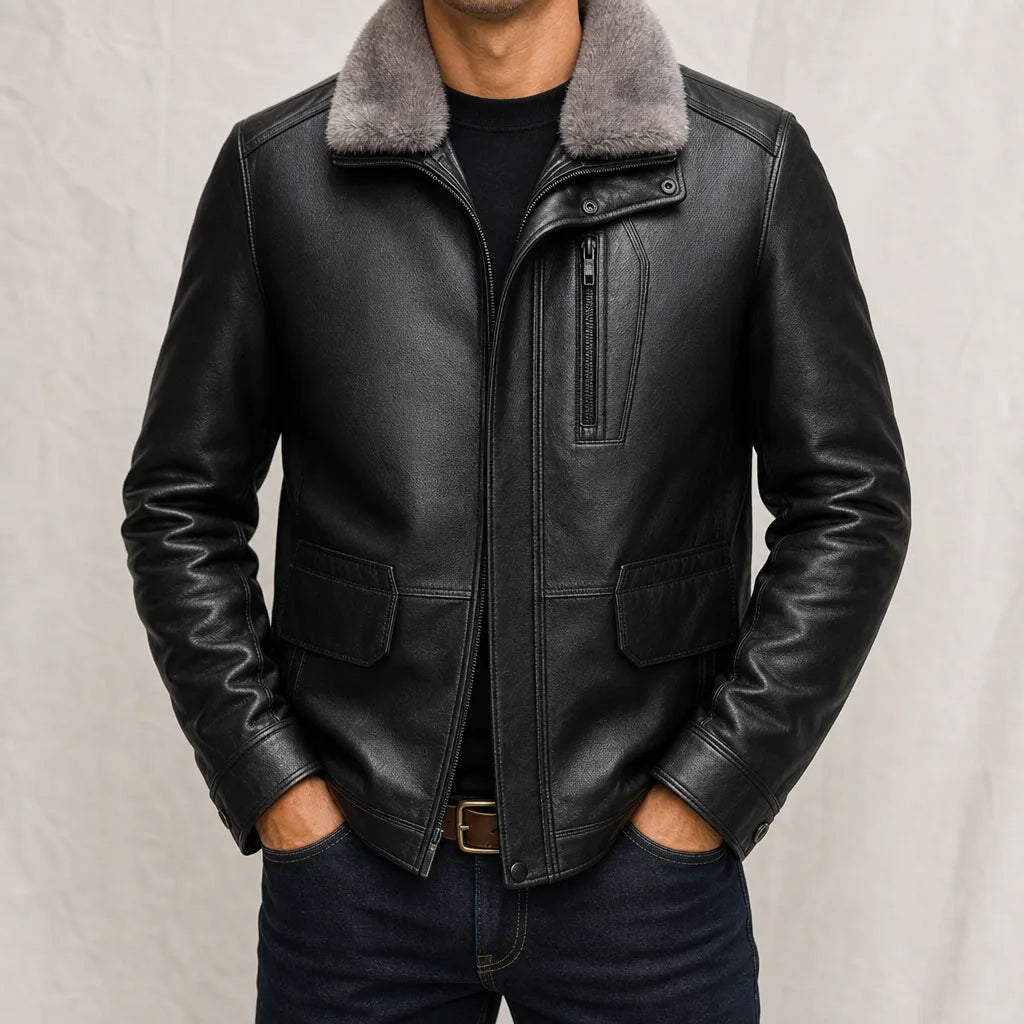 Jameson Leather Down Jacket - Color:Black;Size:S