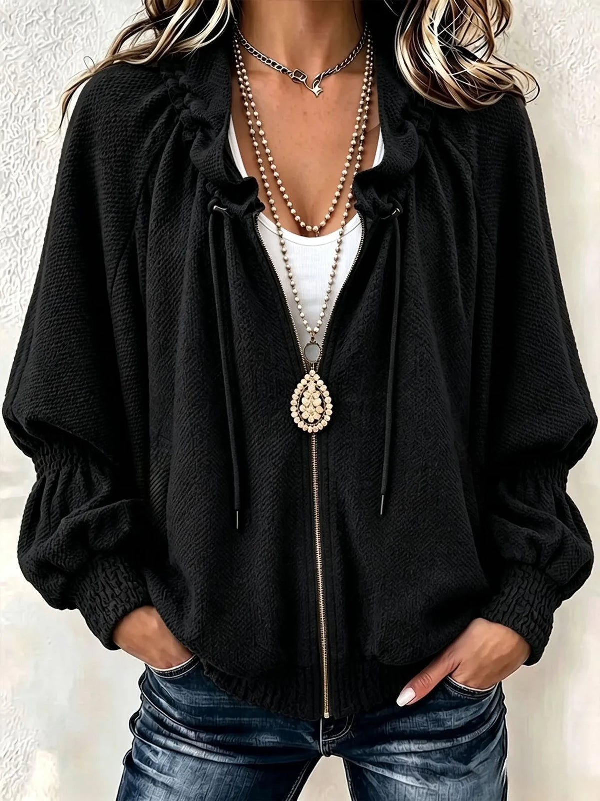 Jamie | Women's Pleated Jacket - Color:Black;Size:XS