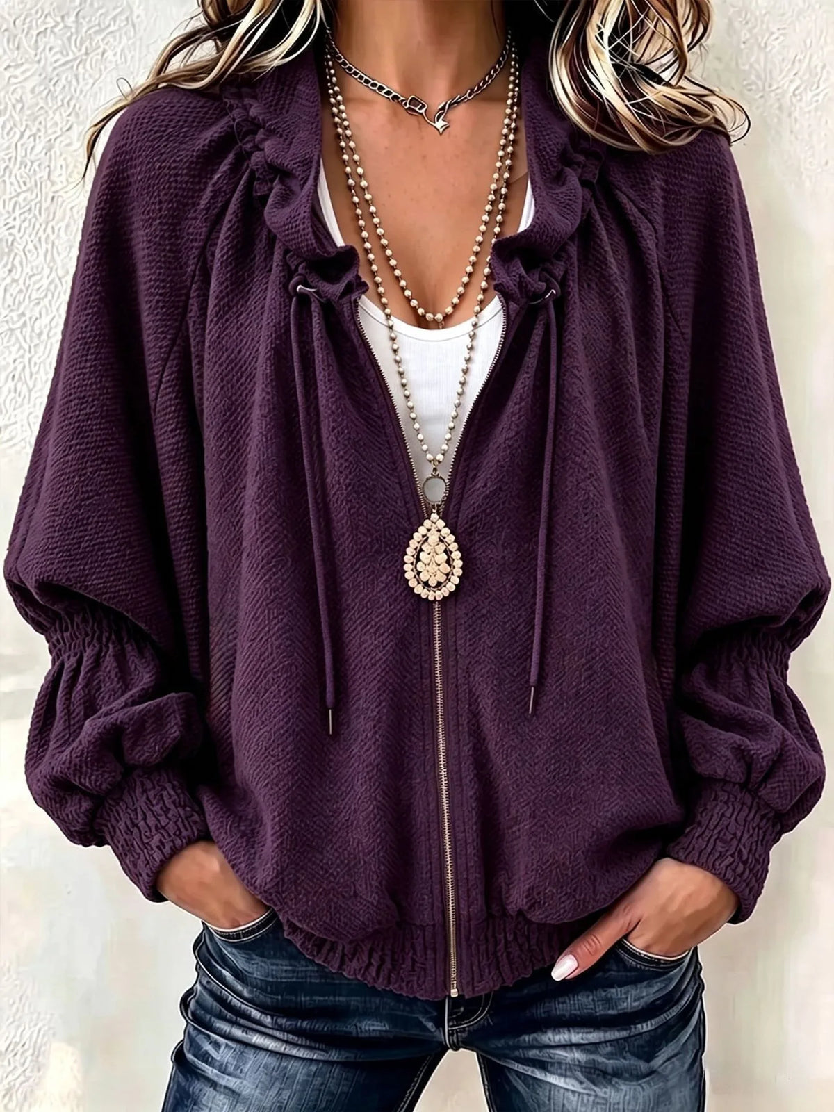 Jamie | Women's Pleated Jacket - Color:Purple;Size:XS