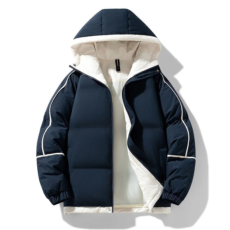 Jefferson | Men's Hooded Padded Winter Jacket - Color:Navy Blue;Size:XS