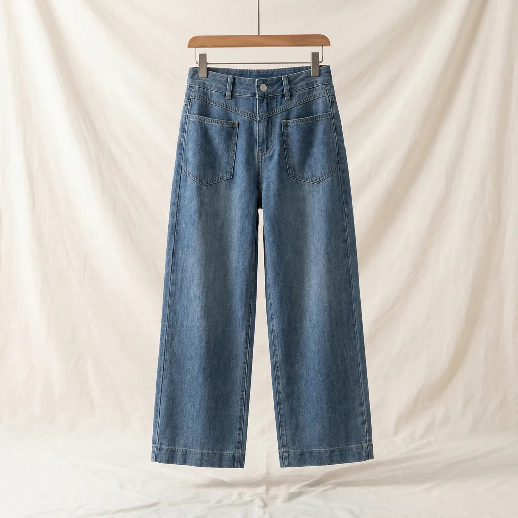 Jenny Cotton Wide-Leg Jeans - Color:Blue;Size:S