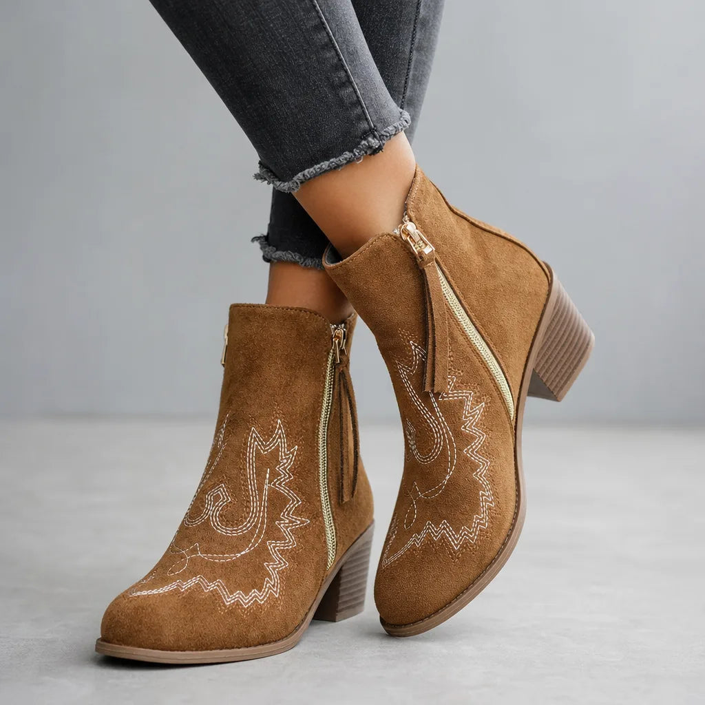 Jenny | Women's Orthopaedic Western Ankle Boots - Color:Brown;Size:36