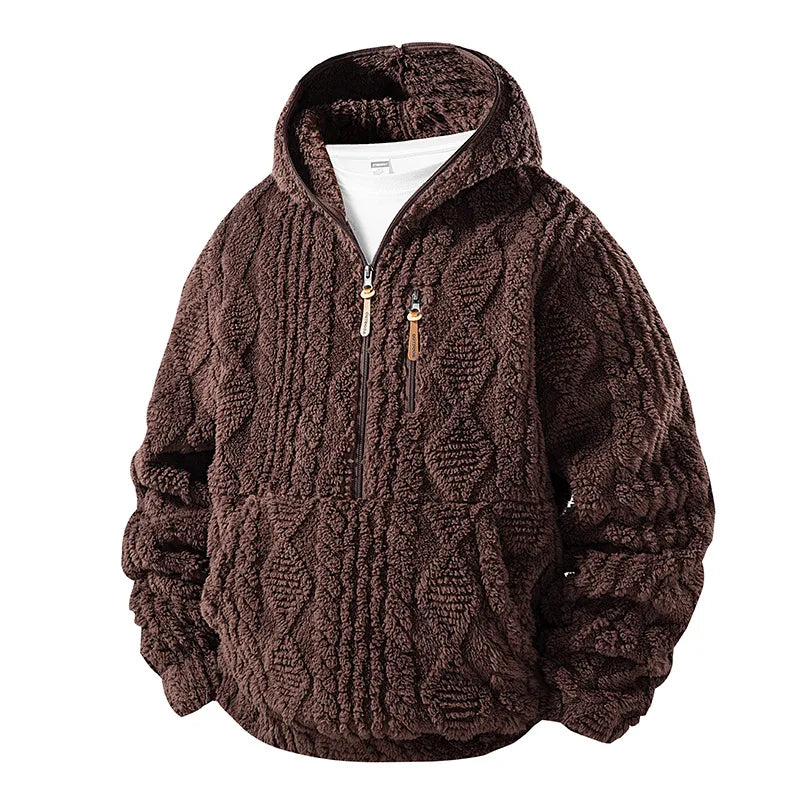 Josef | Men's Cable Knitted Fleece Hoodie - Color:Coffee;Size:XS