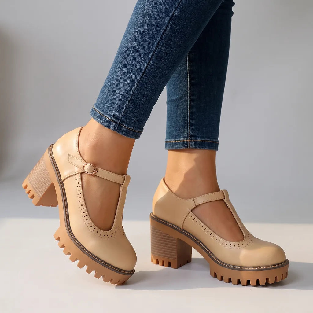 Joyce | Women's Mary Jane Heels - Color:Khaki;Size:35