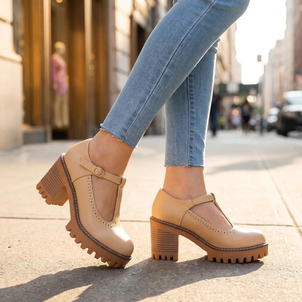 Women's Beige Lucas Platform Mary Janes