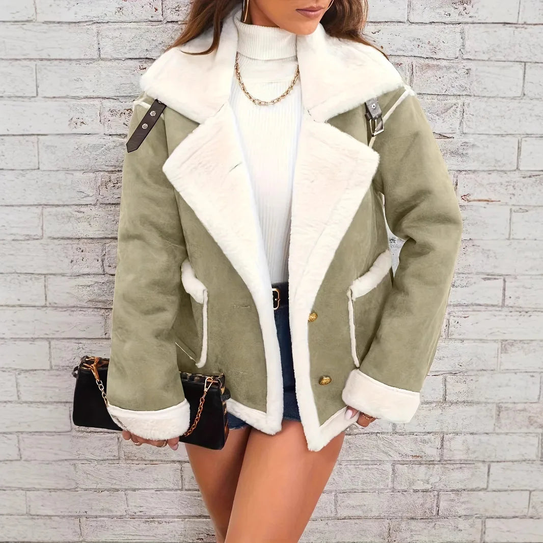 Judy | Women's Shearling Suede Winter Jacket - Matcha Green