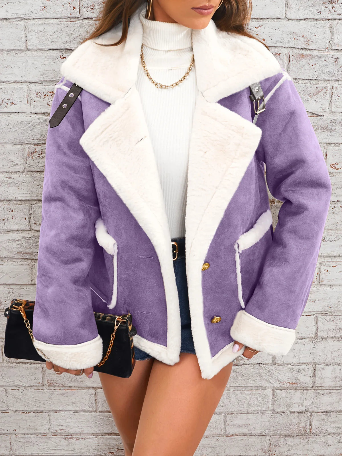 Judy | Women's Shearling Suede Winter Jacket - Purple
