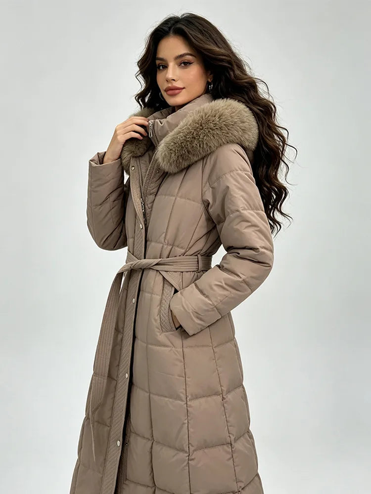 JuliJuliette | Women's Cosy Hooded Longline Coat - Color:Khaki;Size:XS
