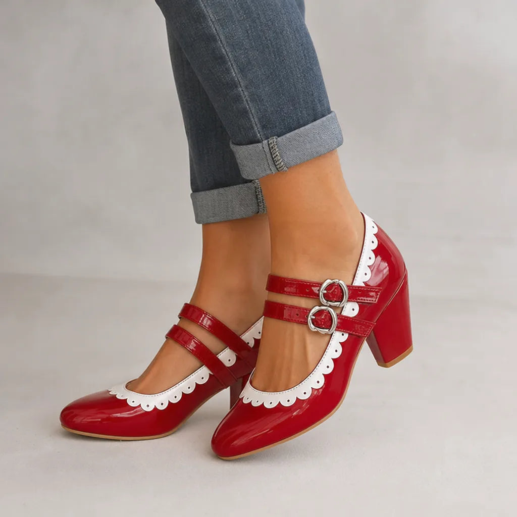 Kaiya | Women's Orthopedic Mary Jane Heels - Color:Red;Size:35