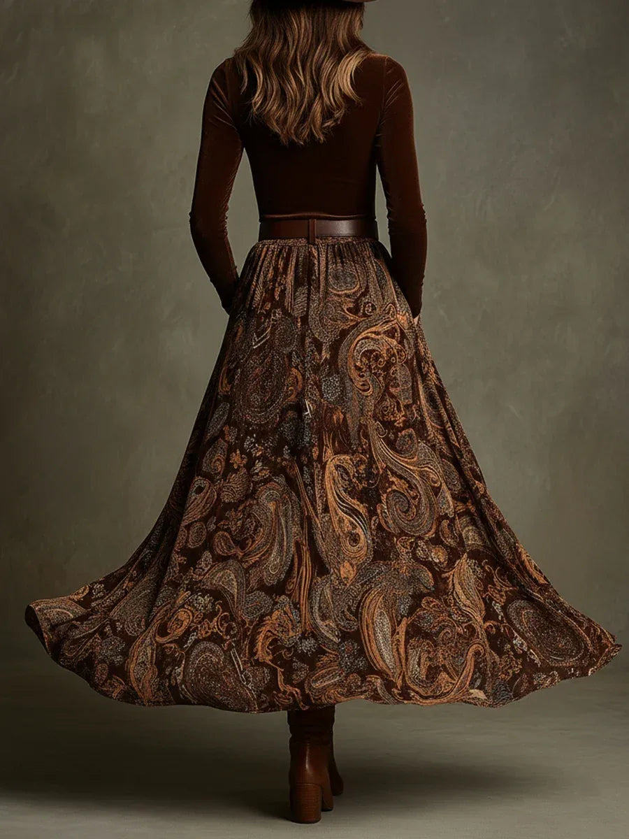 Women's Velvet Top and Paisley Maxi Skirt Set 1.webp
