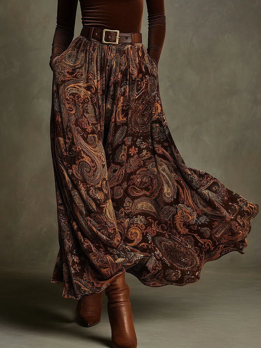 Women's Kate | Women's Velvet Top and Paisley Maxi Skirt Set