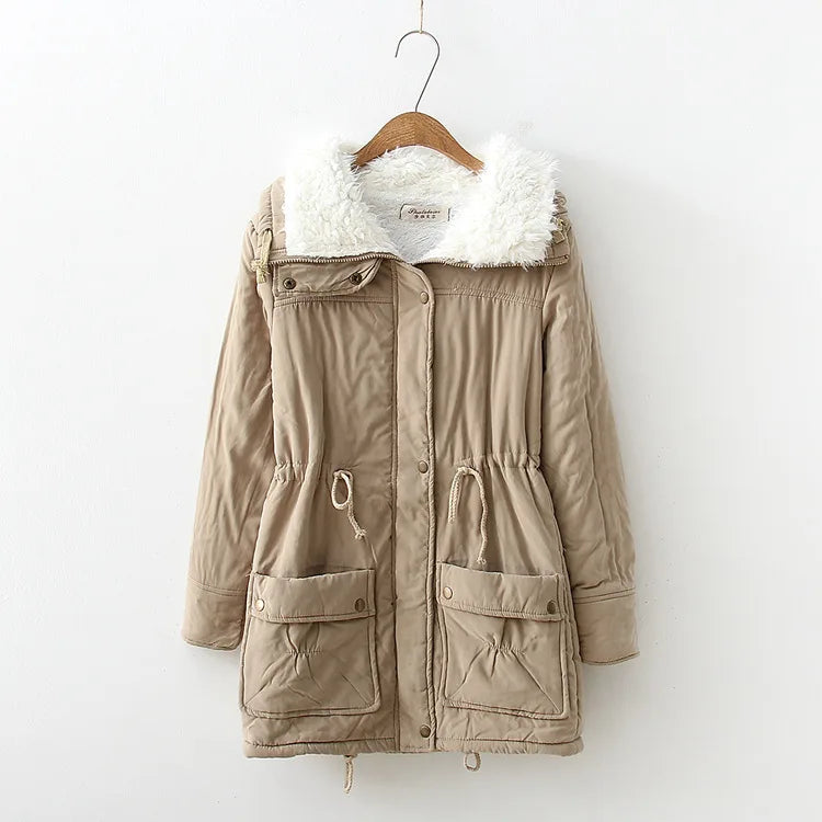 Kelsie | Women's Sherpa-Lined Quilted Winter Jacket - Color:Beige;Size:XS