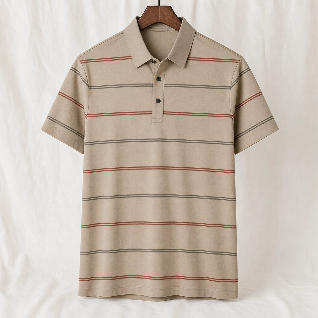 Brooks Striped Knit Polo Shirt - Color:Khaki;Size:S