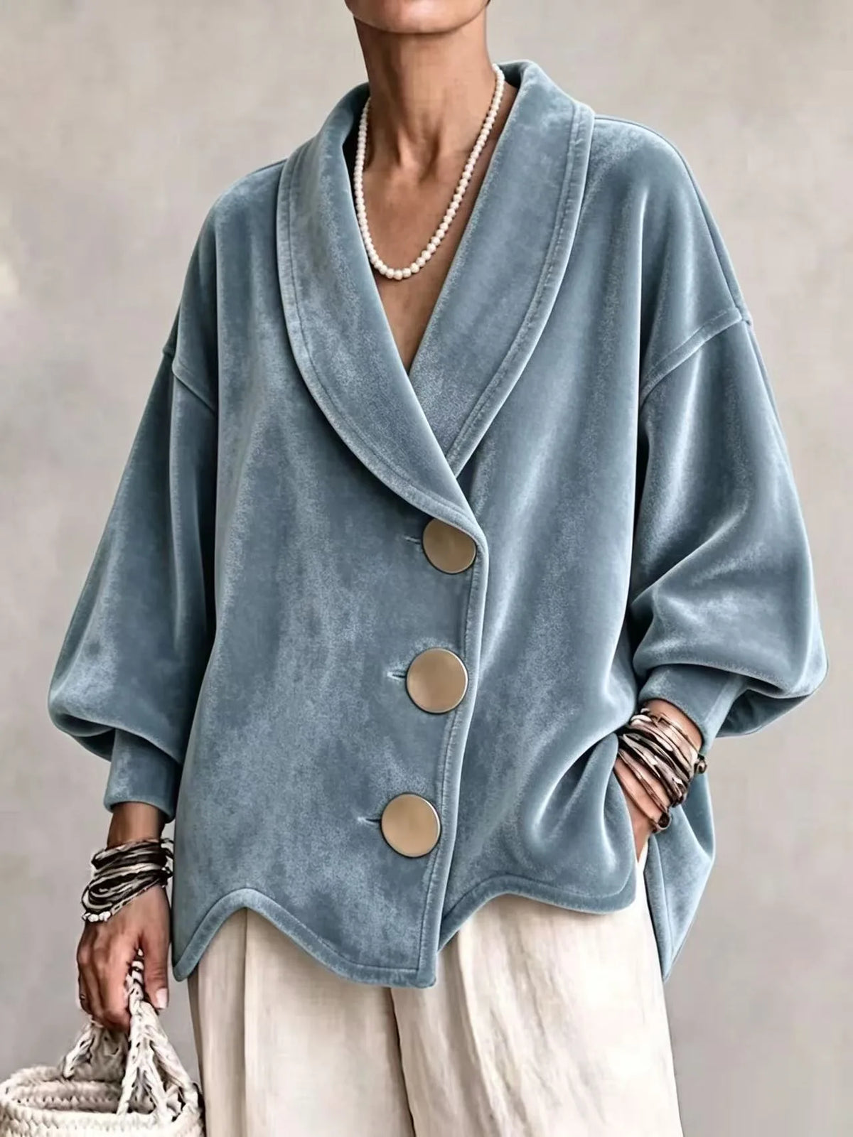 Kiran | Women's Shawl-Collar Velvet Christmas Cardigan - Size:XS;Color:Blue
