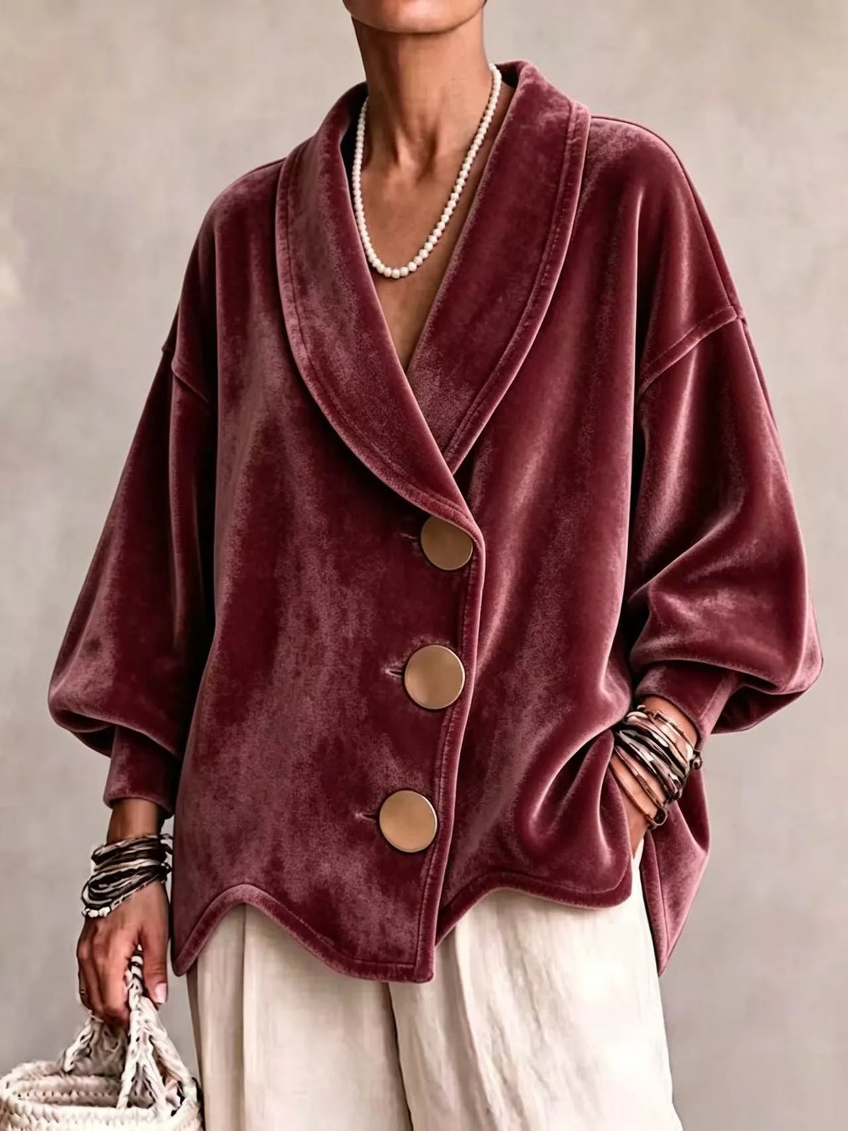 Kiran | Women's Shawl-Collar Velvet Christmas Cardigan - Size:XS;Color:Deep Red