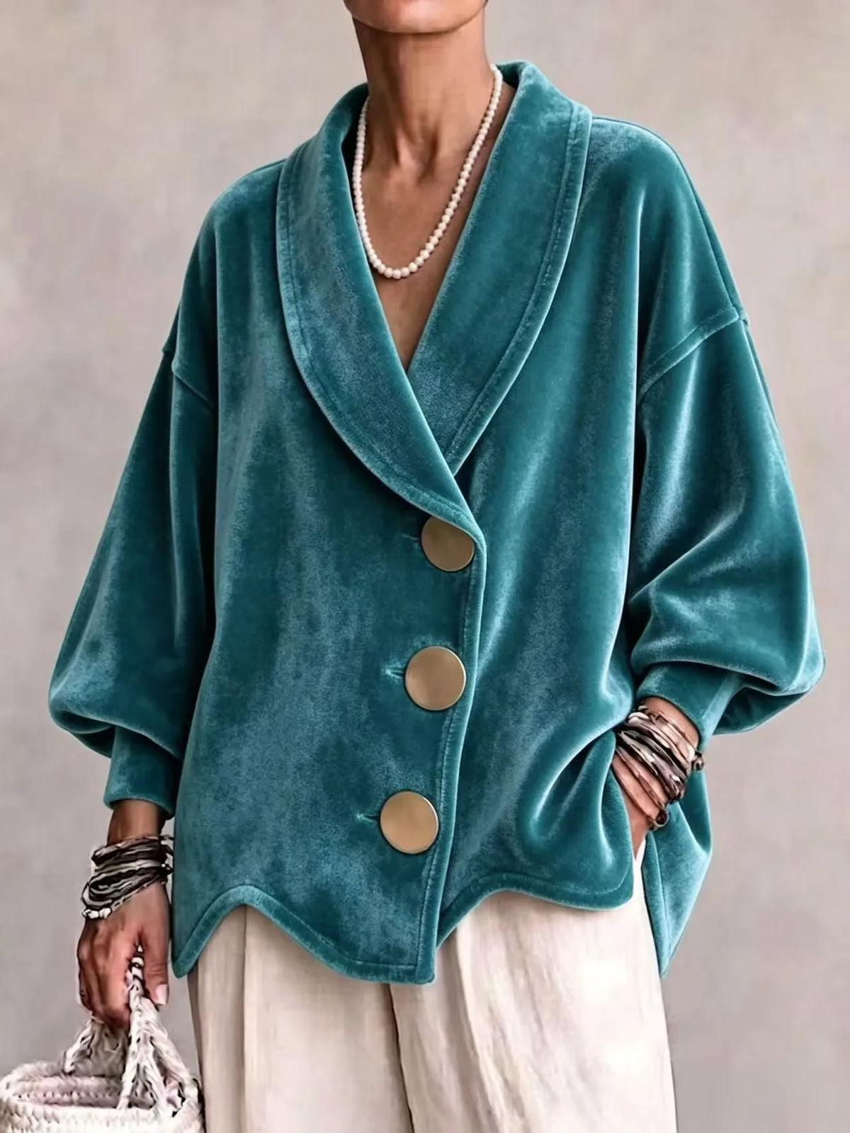 Kiran | Women's Shawl-Collar Velvet Christmas Cardigan - Size:XS;Color:Peacock Green