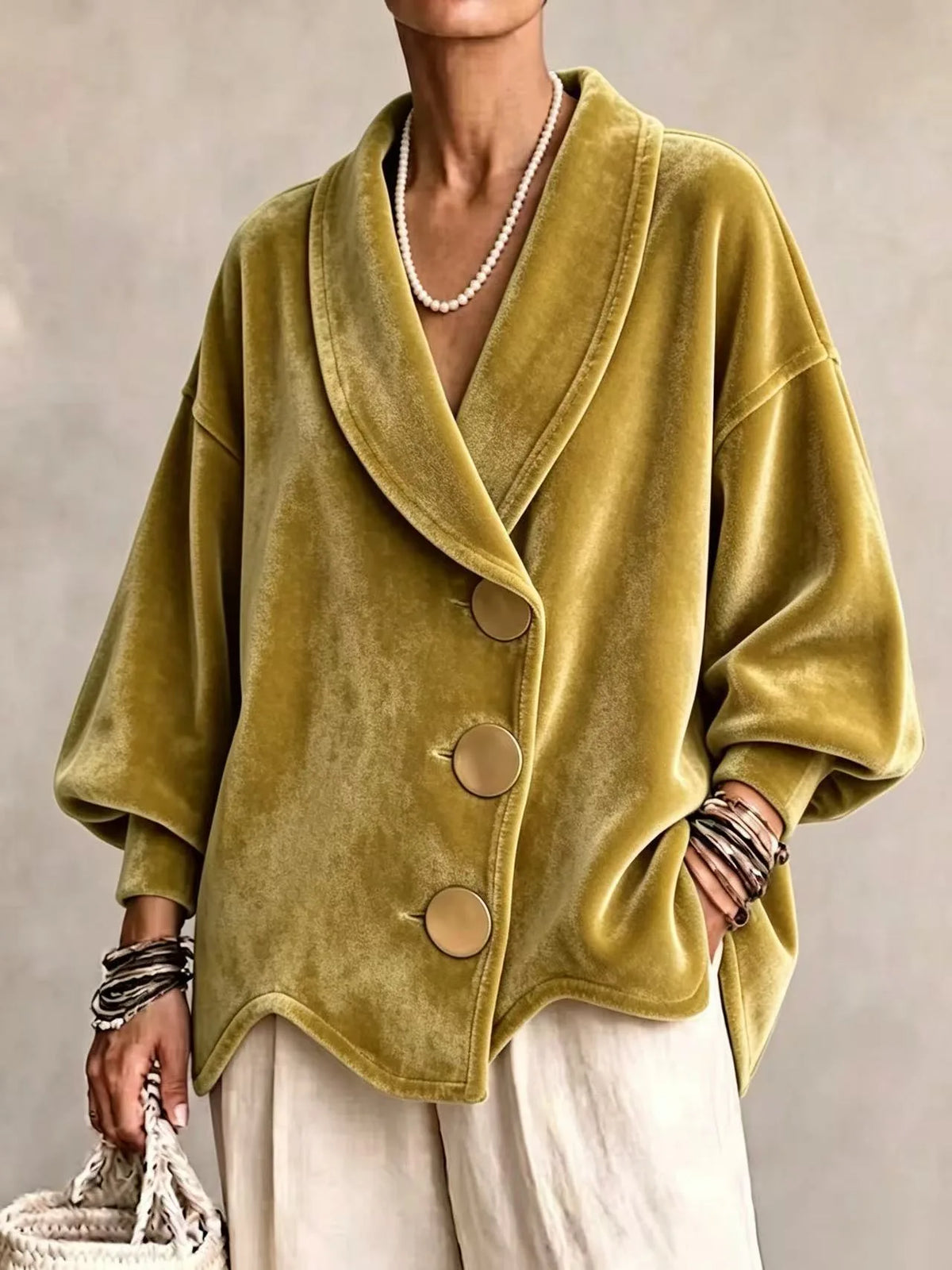 Kiran | Women's Shawl-Collar Velvet Christmas Cardigan - Size:XS;Color:Yellow