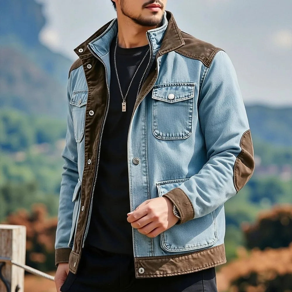 Knowles | Men's Multi-Pocket Denim Barn Jacket - Color:Blue;Size:S