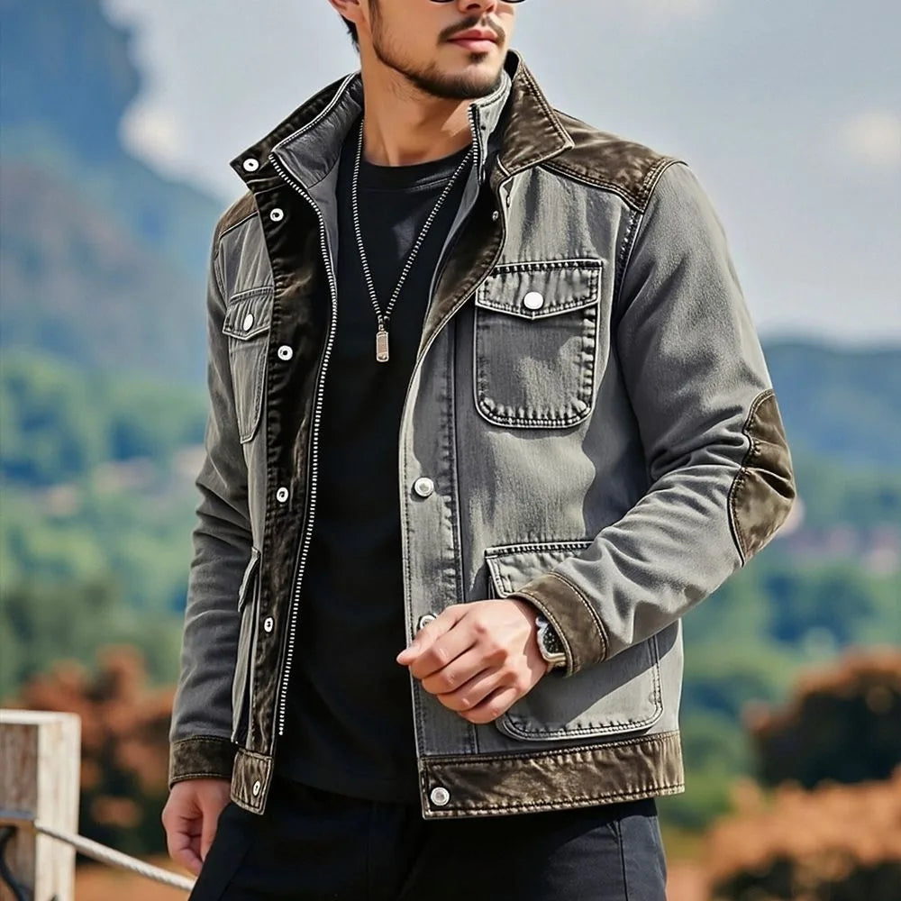 Knowles | Men's Multi-Pocket Denim Barn Jacket - Color:Grey;Size:S