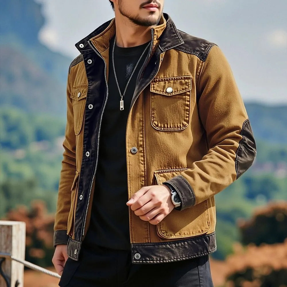Knowles | Men's Multi-Pocket Denim Barn Jacket - Color:Turmeric;Size:S