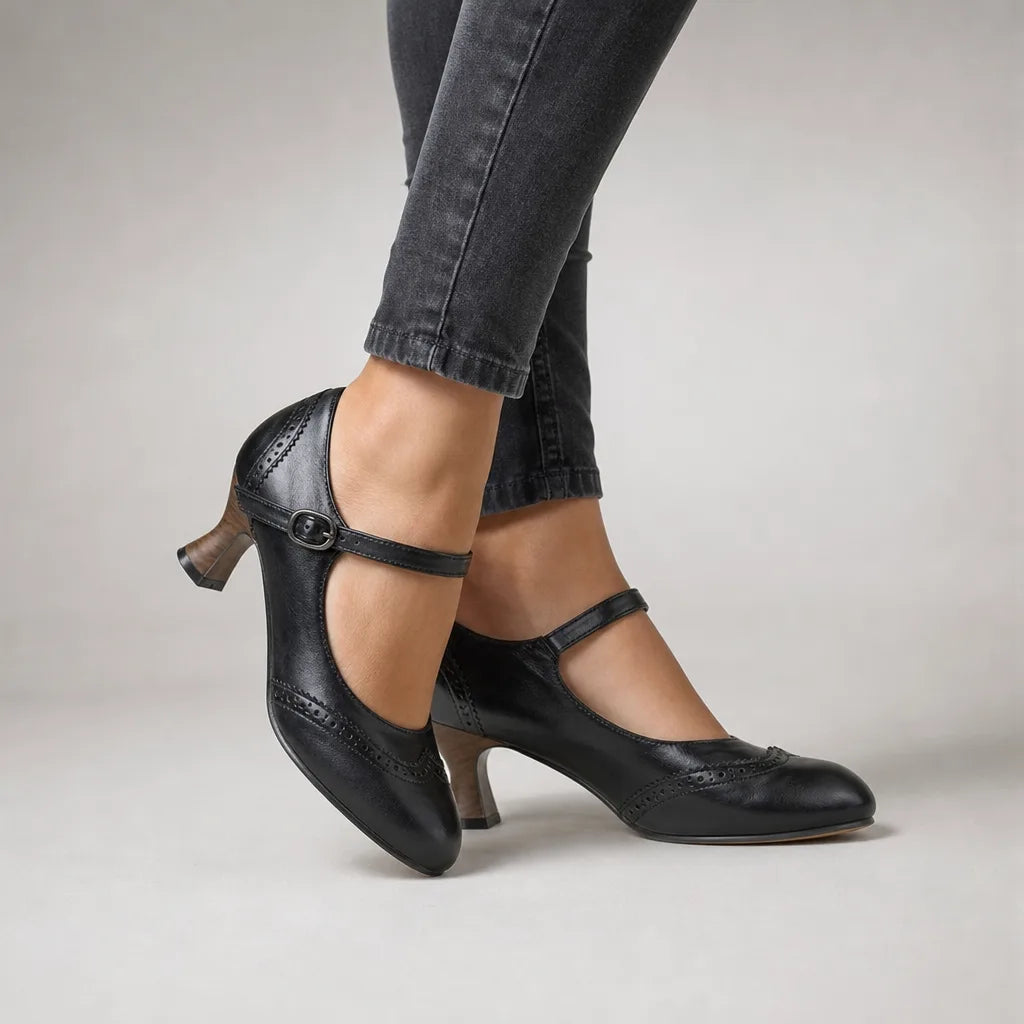 Kourtney | Women's Vintage Mary Jane Heels - Color:Black;Size:35