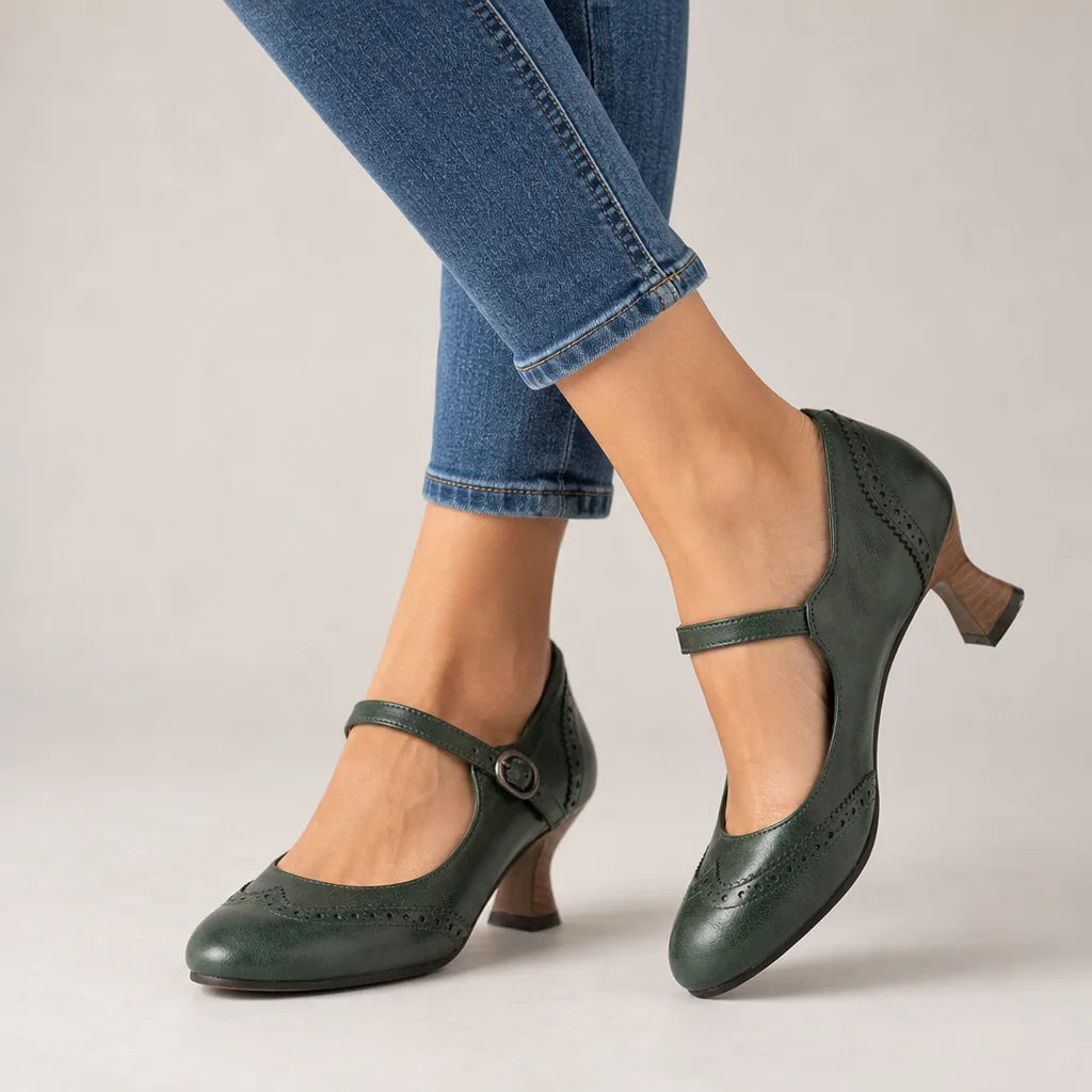 Kourtney | Women's Vintage Mary Jane Heels - Color:Green;Size:35