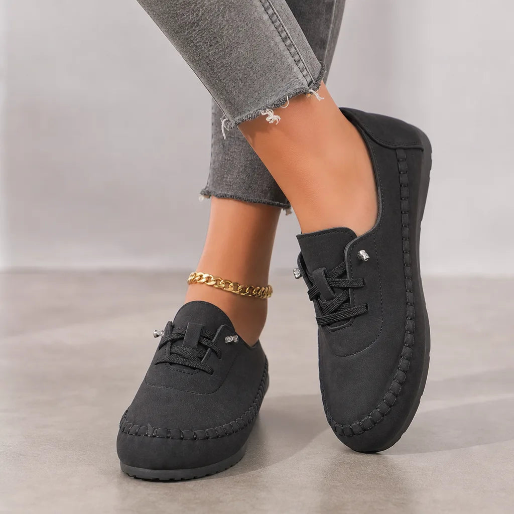 Lainey | Women's Orthopedic Lace-Up Loafers - Color:Black;Size:36