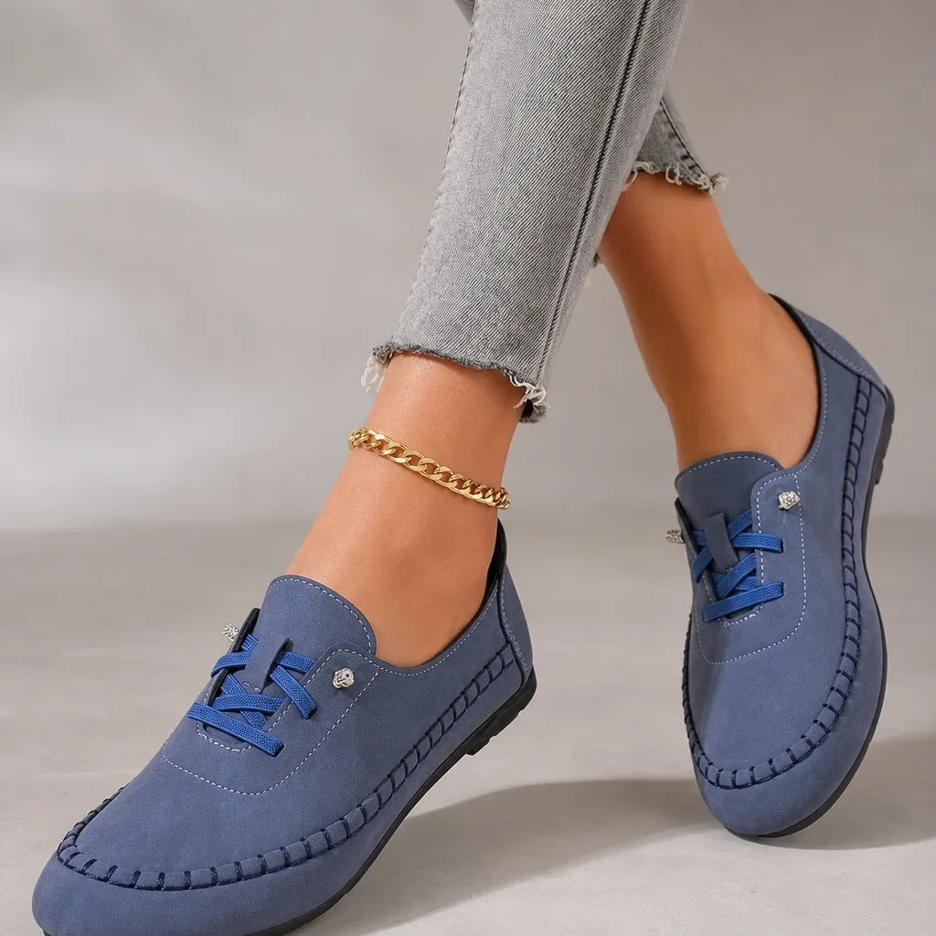 Lainey | Women's Orthopedic Lace-Up Loafers - Color:Blue;Size:36