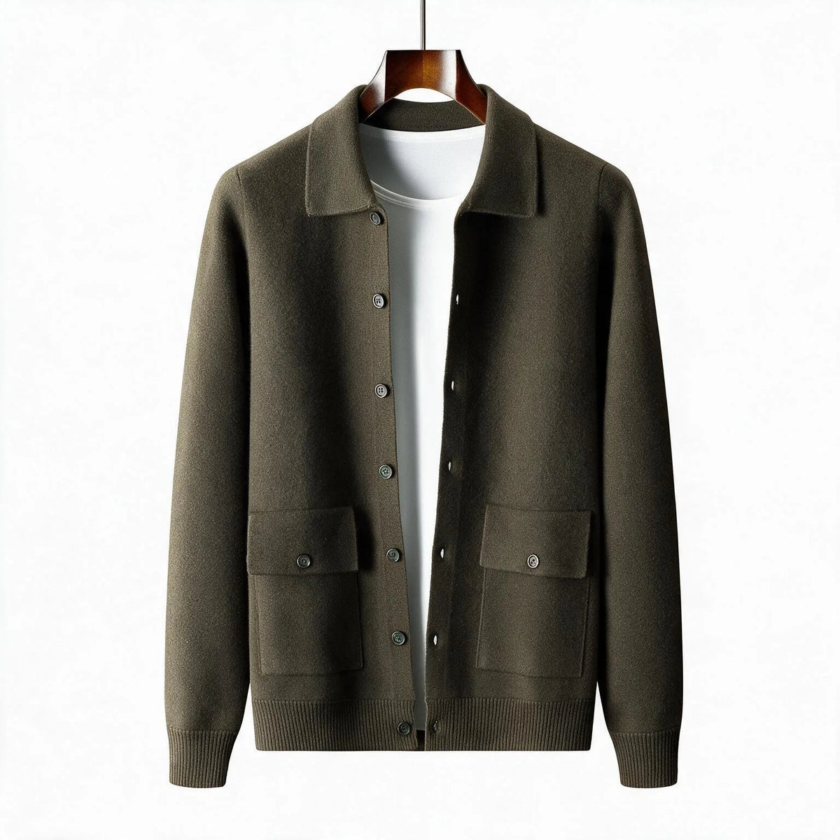 Lambert | Men's Wool Cardigan - Color:Green;Size:XS