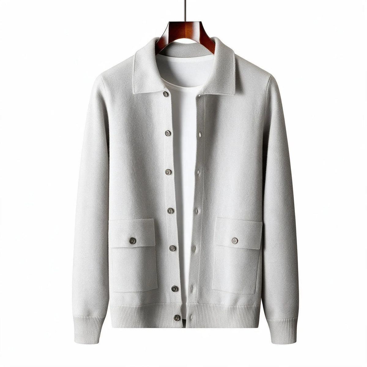 Lambert | Men's Wool Cardigan - Color:Ivory;Size:XS