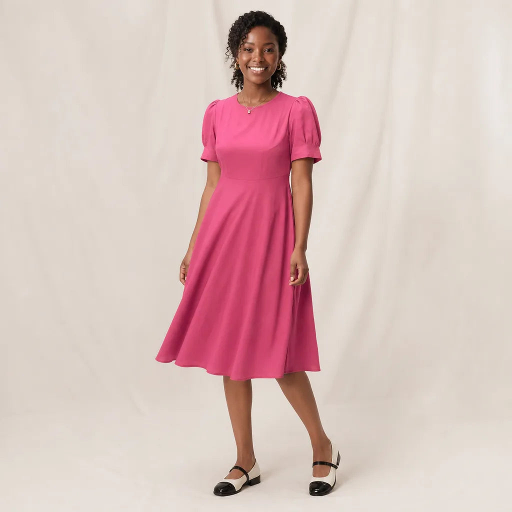 Women's Red Lockwood Puff Sleeve Midi Dress