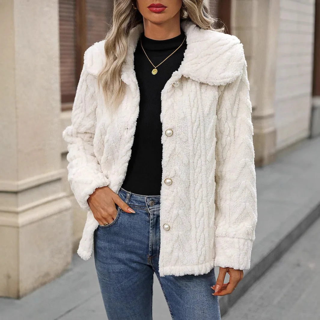 Lara | Women's Plush Cardigan Coat - Ivory White