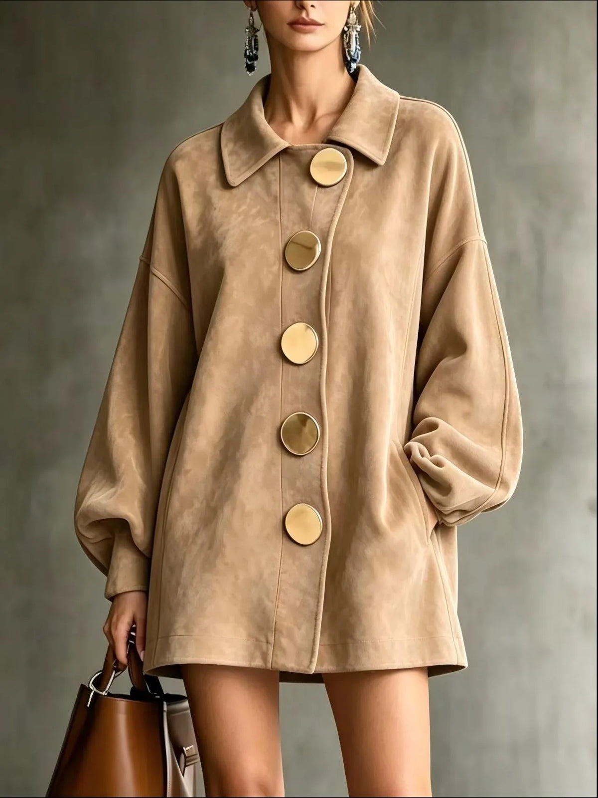 Lauren | Women's Suede Drop Shoulder Jacket - Size:XXS;Color:Camel